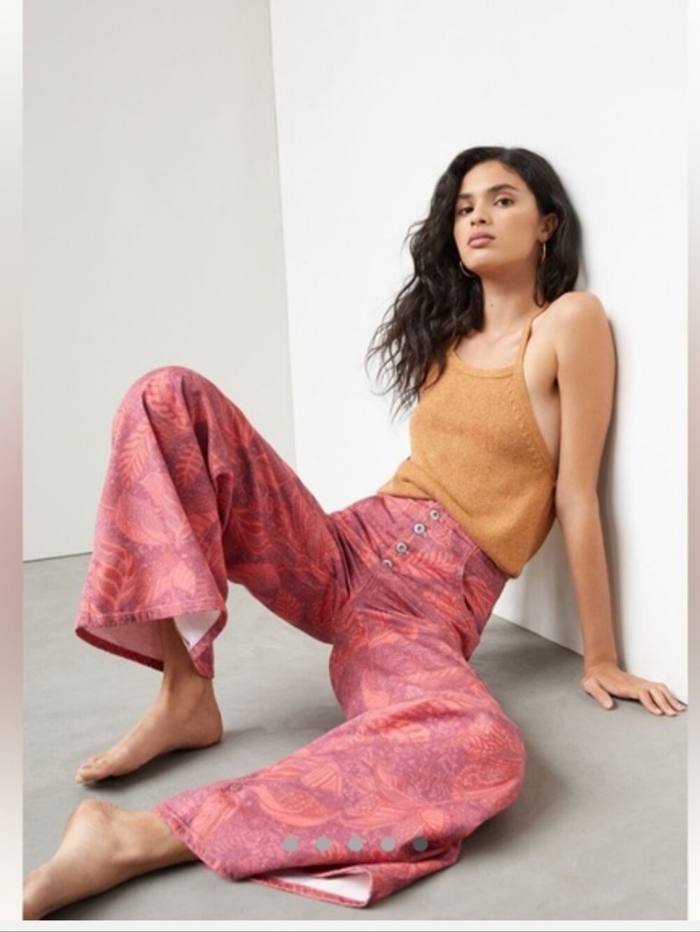 Pilcro Pink Red Patterned Wide-Leg Bootcut Pants - Picture 2 of 16